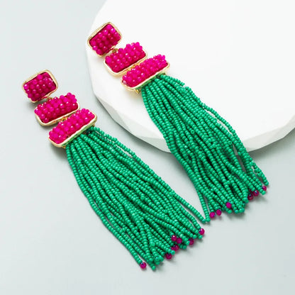 1 Pair Ethnic Style Tassel Alloy Beaded Gold Plated Women'S Drop Earrings