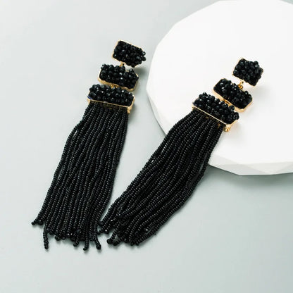 1 Pair Ethnic Style Tassel Alloy Beaded Gold Plated Women'S Drop Earrings