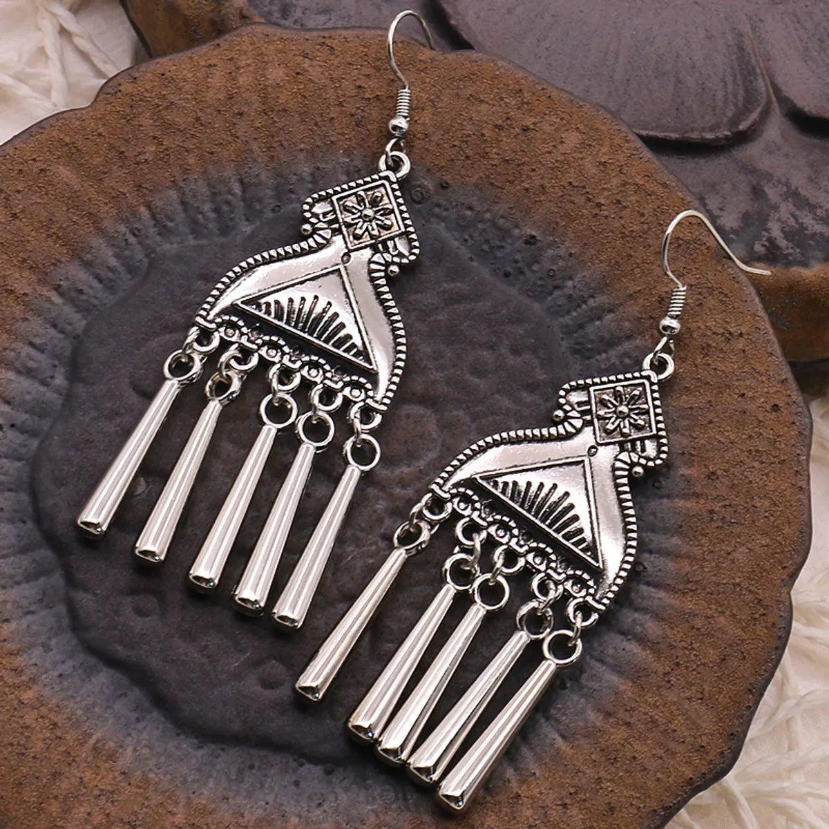 1 Pair Ethnic Style Tassel Flower Alloy Plating Hollow Out Women's Drop Earrings