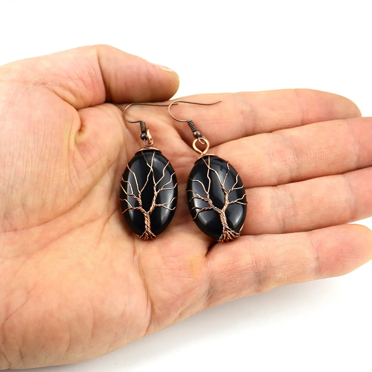 1 Pair Ethnic Style Tree Oval Alloy Natural Stone Handmade Drop Earrings