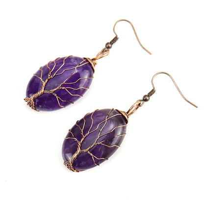 1 Pair Ethnic Style Tree Oval Alloy Natural Stone Handmade Drop Earrings