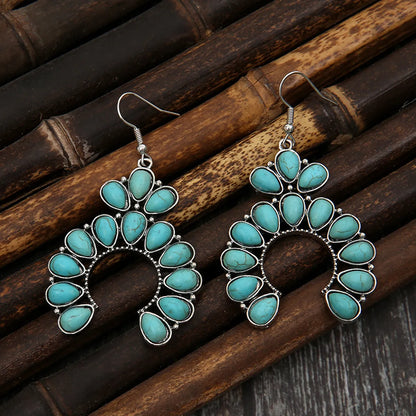 1 Pair Ethnic Style Water Droplets Alloy Plating Inlay Turquoise Women's Drop Earrings