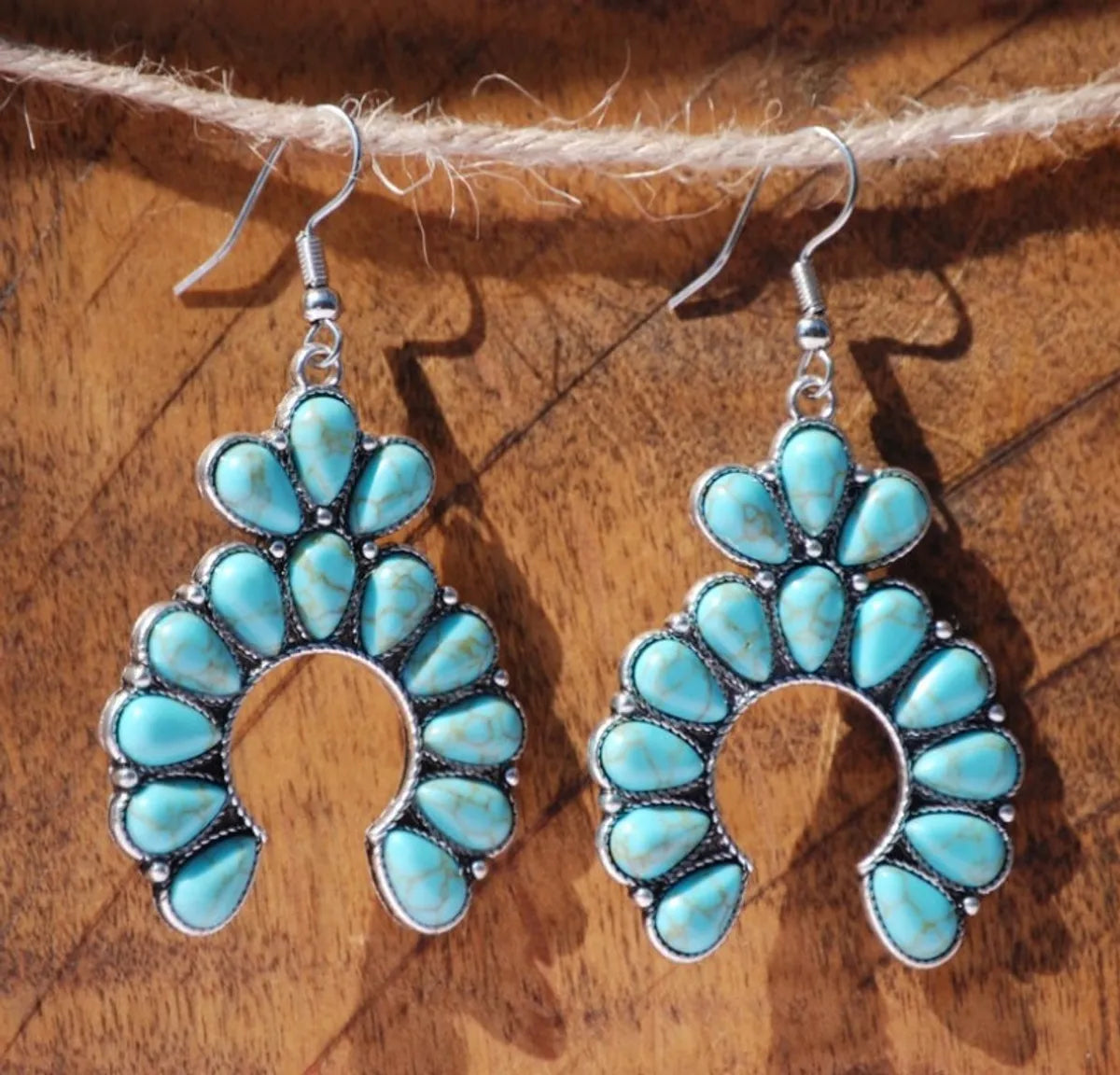 1 Pair Ethnic Style Water Droplets Alloy Plating Inlay Turquoise Women's Drop Earrings