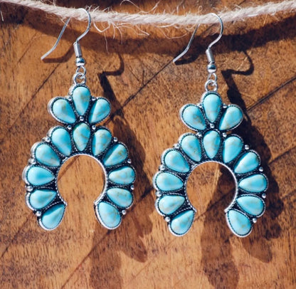 1 Pair Ethnic Style Water Droplets Alloy Plating Inlay Turquoise Women's Drop Earrings