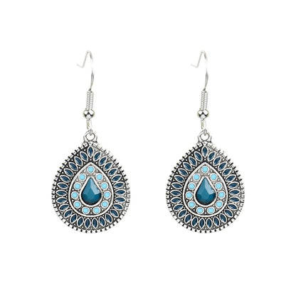 1 Pair Ethnic Style Water Droplets Flower Alloy Enamel Plating Inlay Artificial Gemstones Women'S Drop Earrings