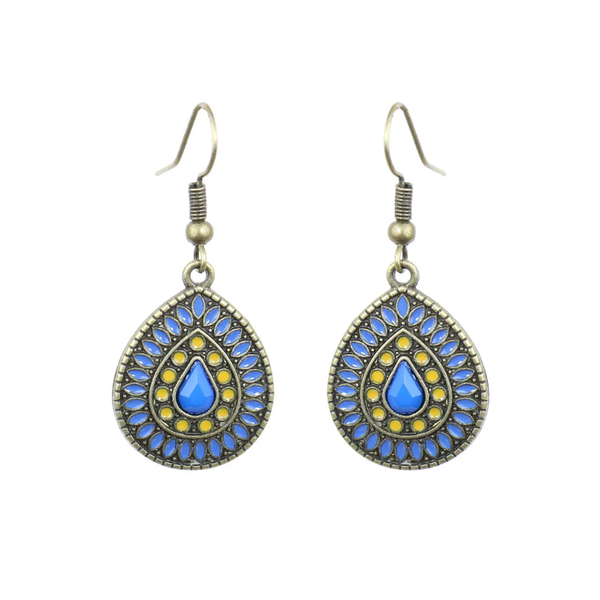 1 Pair Ethnic Style Water Droplets Flower Alloy Enamel Plating Inlay Artificial Gemstones Women'S Drop Earrings