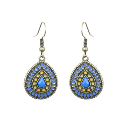 1 Pair Ethnic Style Water Droplets Flower Alloy Enamel Plating Inlay Artificial Gemstones Women'S Drop Earrings