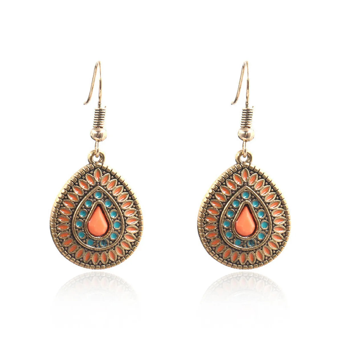 1 Pair Ethnic Style Water Droplets Flower Alloy Enamel Plating Inlay Artificial Gemstones Women'S Drop Earrings