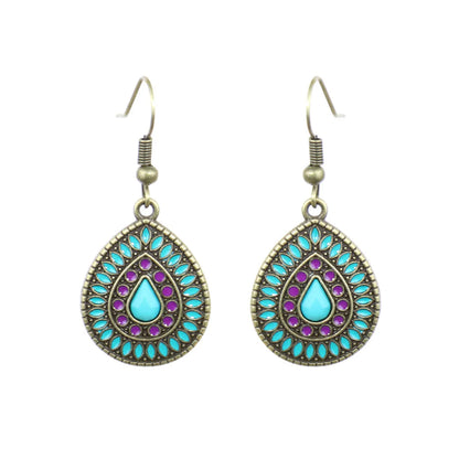 1 Pair Ethnic Style Water Droplets Flower Alloy Enamel Plating Inlay Artificial Gemstones Women'S Drop Earrings