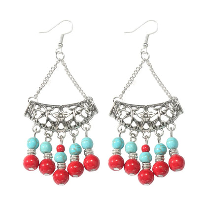 1 Pair Ethnic Style Water Droplets Hollow Out Alloy Turquoise Drop Earrings