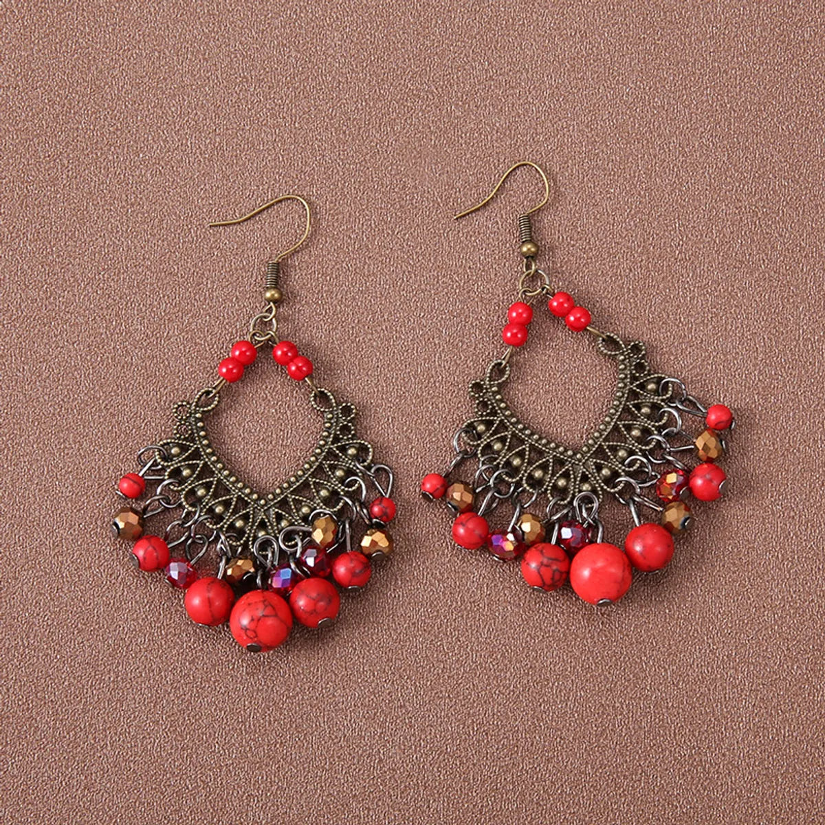 1 Pair Ethnic Style Water Droplets Hollow Out Alloy Turquoise Drop Earrings