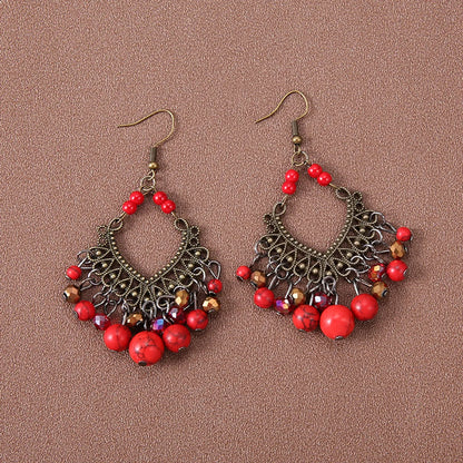 1 Pair Ethnic Style Water Droplets Hollow Out Alloy Turquoise Drop Earrings