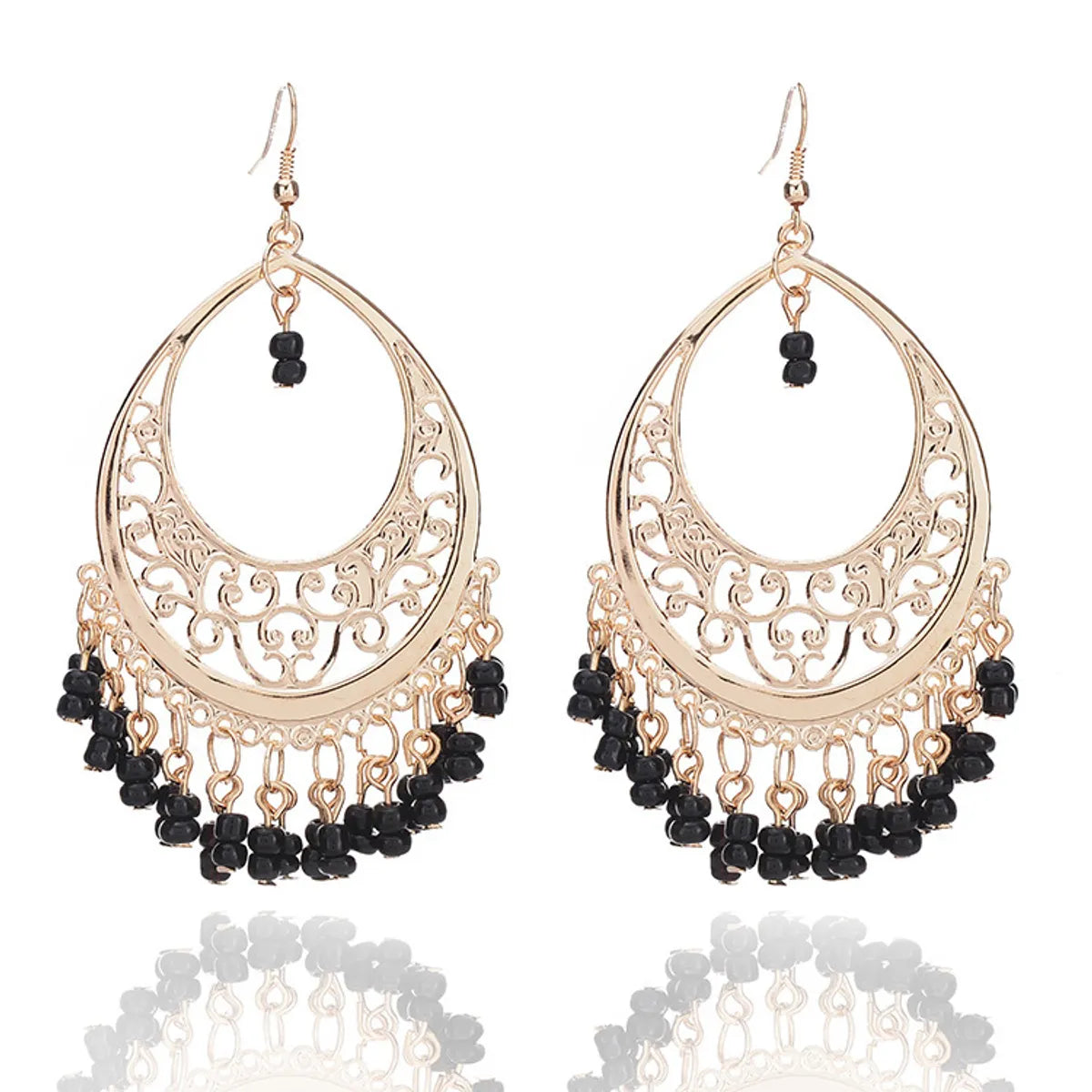 1 Pair Ethnic Style Water Droplets Tassel Alloy Drop Earrings