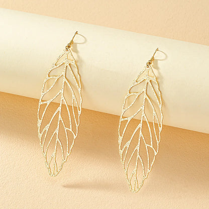 1 Pair Exaggerated Artistic Leaves Plating Hollow Out Alloy Ferroalloy 14k Gold Plated Drop Earrings