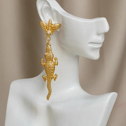 1 Pair Exaggerated Bee Crocodile Alloy Drop Earrings