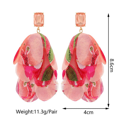 1 Pair Exaggerated Bohemian Beach Petal Printing Inlay Zinc Alloy Glass Dangling Earrings