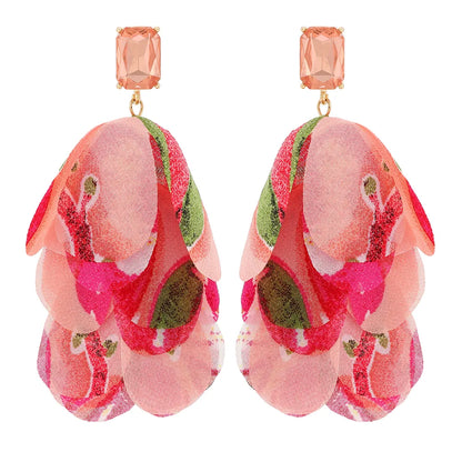 1 Pair Exaggerated Bohemian Beach Petal Printing Inlay Zinc Alloy Glass Dangling Earrings