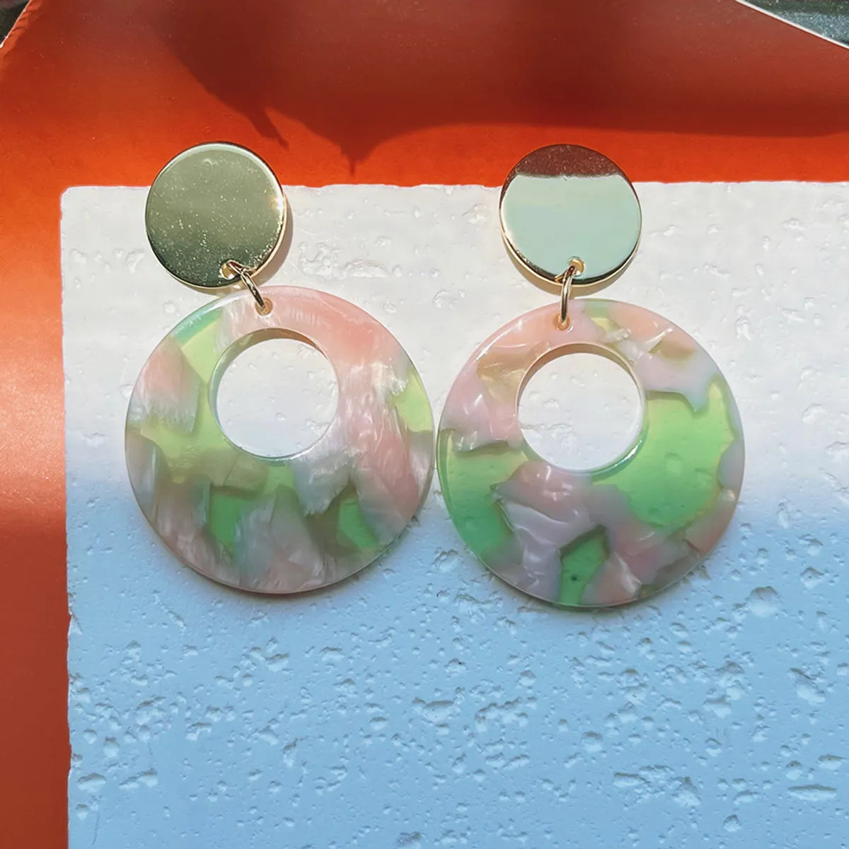 1 Pair Exaggerated Classic Style Round Color Block Arylic Alloy Acetic Acid Sheets Drop Earrings