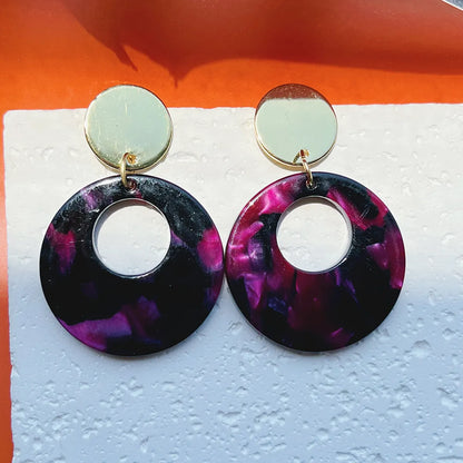 1 Pair Exaggerated Classic Style Round Color Block Arylic Alloy Acetic Acid Sheets Drop Earrings