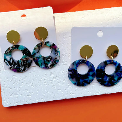 1 Pair Exaggerated Classic Style Round Color Block Arylic Alloy Acetic Acid Sheets Drop Earrings