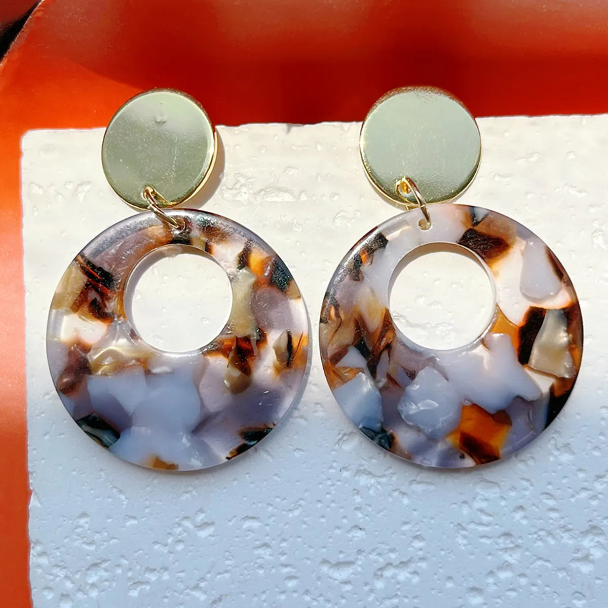 1 Pair Exaggerated Classic Style Round Color Block Arylic Alloy Acetic Acid Sheets Drop Earrings