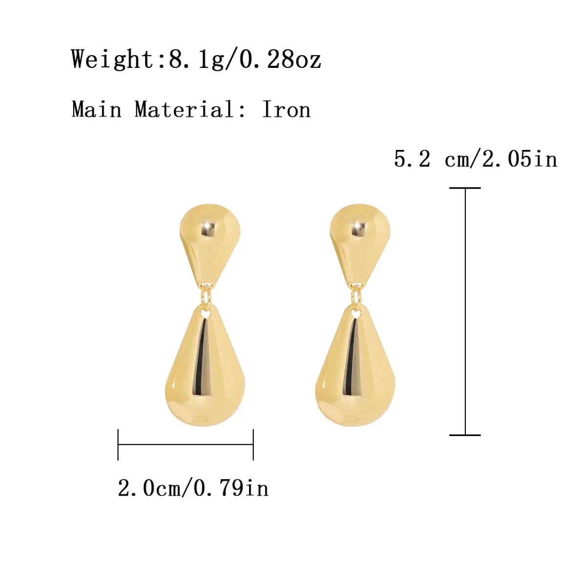 1 Pair Exaggerated Commute Shiny Water Droplets Iron Gold Plated Drop Earrings