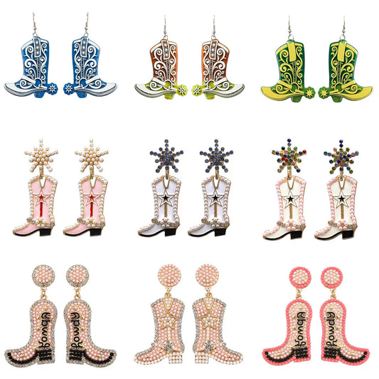 1 Pair Exaggerated Cowboy Style Boots Inlay Alloy Plastic Resin Drop Earrings