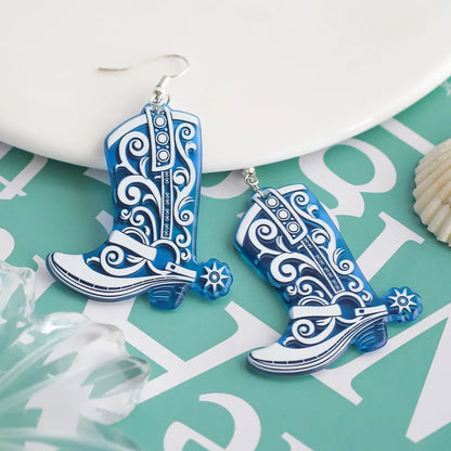 1 Pair Exaggerated Cowboy Style Boots Inlay Alloy Plastic Resin Drop Earrings