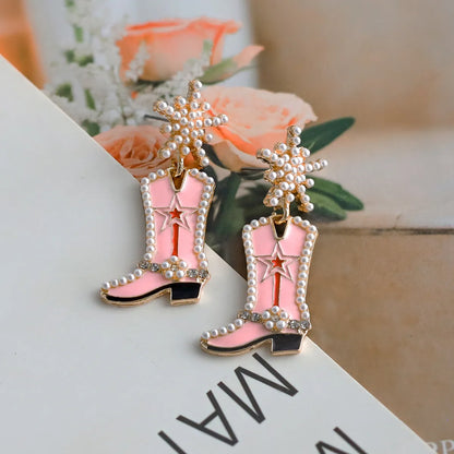 1 Pair Exaggerated Cowboy Style Boots Inlay Alloy Plastic Resin Drop Earrings