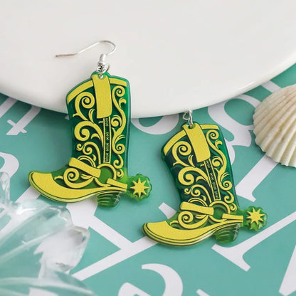 1 Pair Exaggerated Cowboy Style Boots Inlay Alloy Plastic Resin Drop Earrings