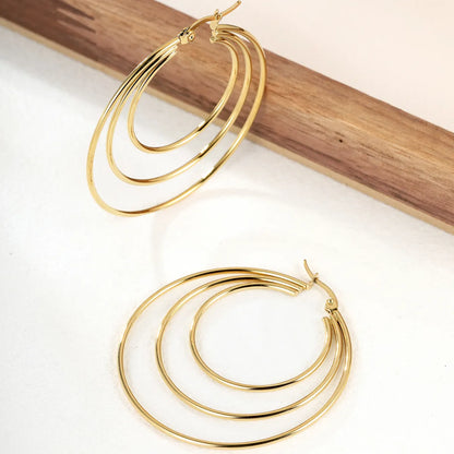 1 Pair Exaggerated Fashion Triangle Round Plating Stainless Steel 18k Gold Plated Hoop Earrings