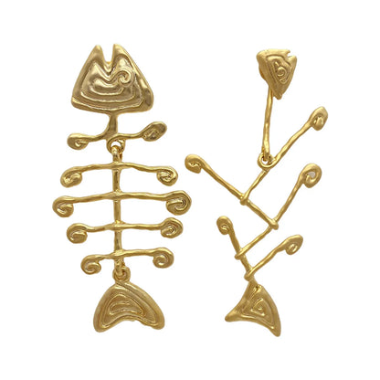 1 Pair Exaggerated Fish Bone Plating Copper Drop Earrings