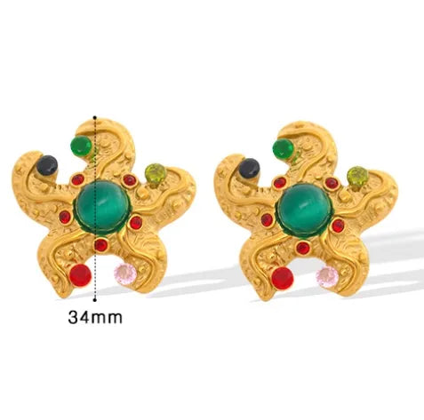 1 Pair Exaggerated Flower Plating Natural Stone Titanium Steel Natural Stone Ear Studs