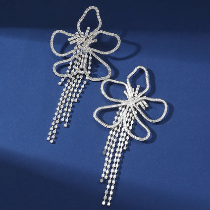 1 Pair Exaggerated Flower Tassel Inlay Alloy Artificial Rhinestones Drop Earrings