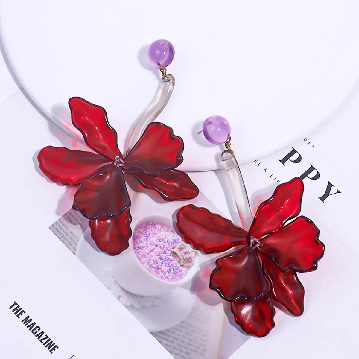 1 Pair Exaggerated Flower Transparent Plastic Drop Earrings