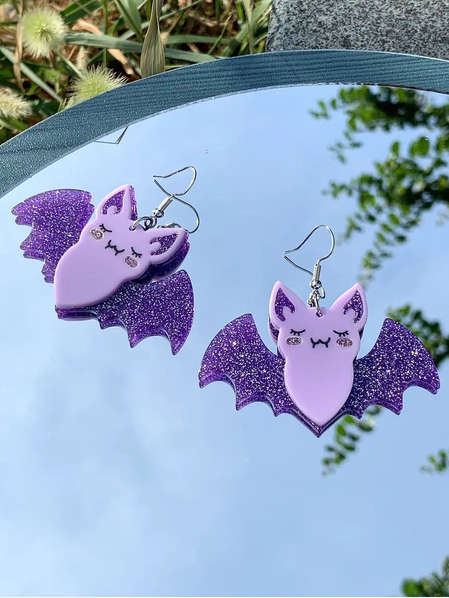 1 Pair Exaggerated Funny Bat Spray Paint Arylic Dangling Earrings