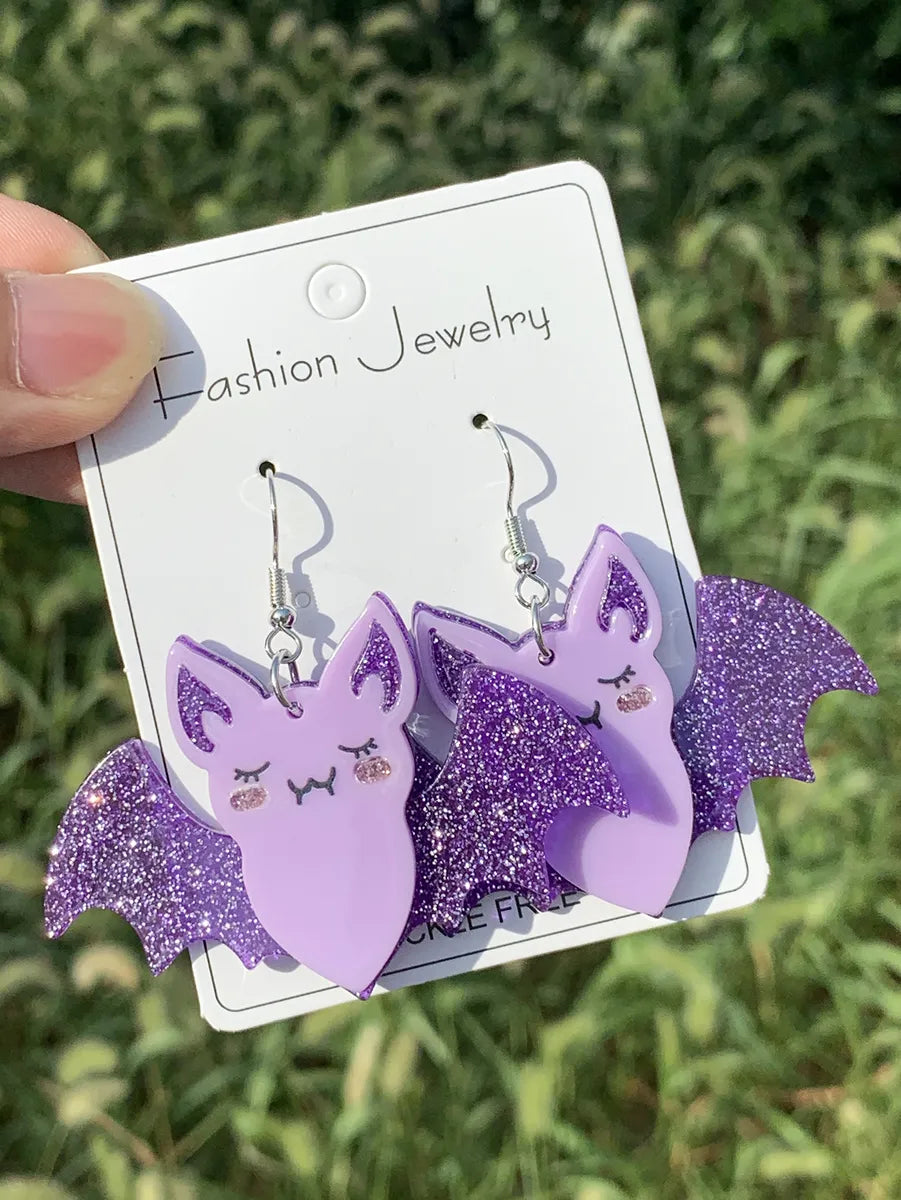 1 Pair Exaggerated Funny Bat Spray Paint Arylic Dangling Earrings