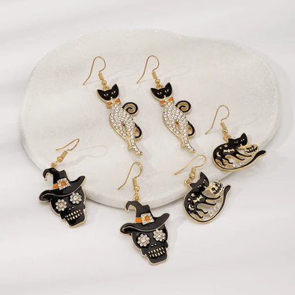 1 Pair Exaggerated Funny Modern Style Cat Skull Enamel Alloy Ear Hook