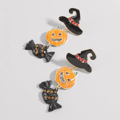 1 Pair Exaggerated Funny Modern Style Pumpkin Inlay Alloy Rhinestones Drop Earrings