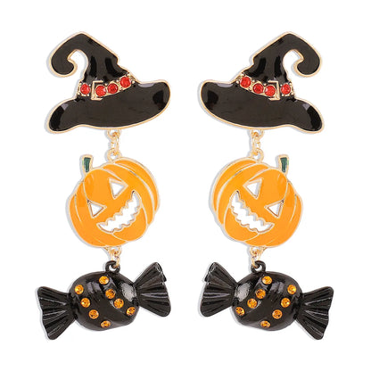 1 Pair Exaggerated Funny Modern Style Pumpkin Inlay Alloy Rhinestones Drop Earrings