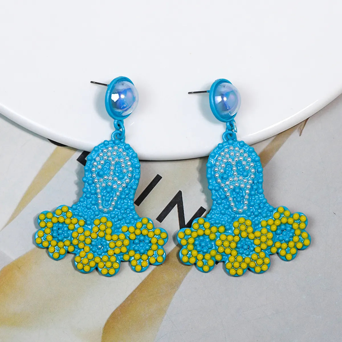 1 Pair Exaggerated Funny Novelty Grimace Inlay Alloy Beads Drop Earrings