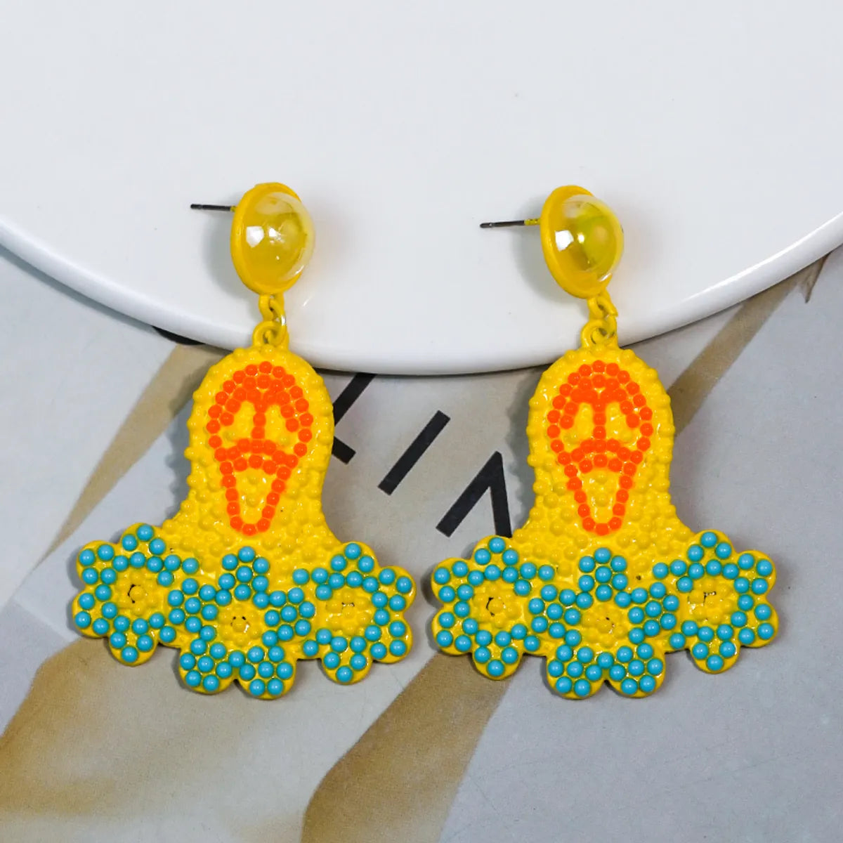 1 Pair Exaggerated Funny Novelty Grimace Inlay Alloy Beads Drop Earrings