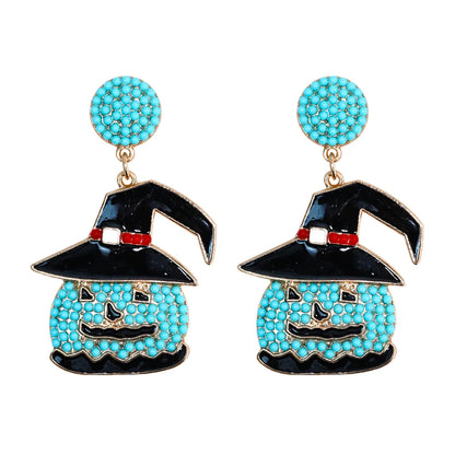 1 Pair Exaggerated Funny Pumpkin Inlay Alloy Beads Drop Earrings