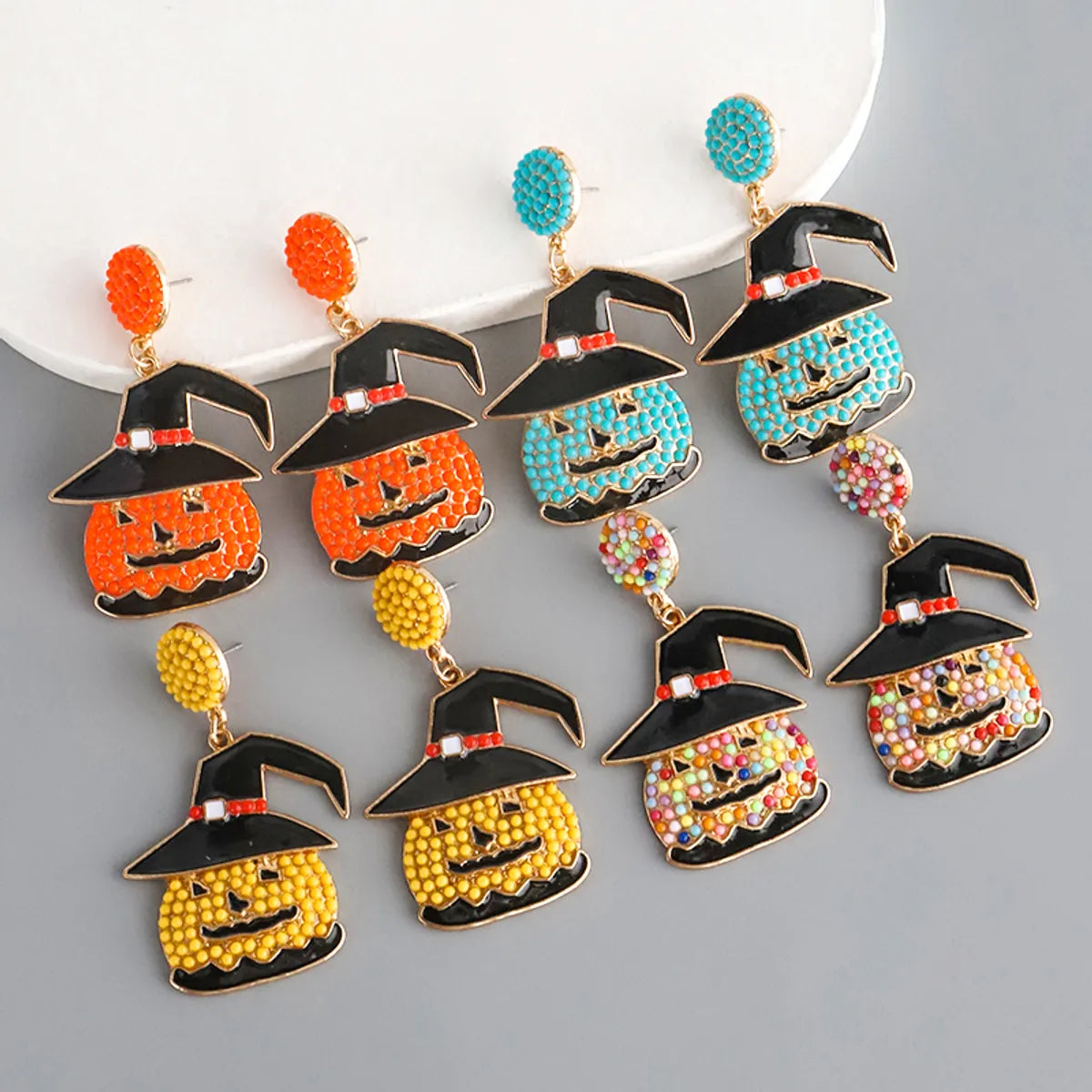 1 Pair Exaggerated Funny Pumpkin Inlay Alloy Beads Drop Earrings