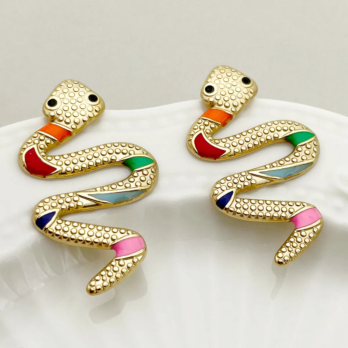 1 Pair Exaggerated Funny Snake Polishing Enamel Plating Stainless Steel Gold Plated Ear Studs