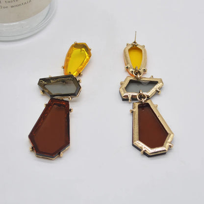 1 Pair Exaggerated Geometric Plating Alloy Resin Drop Earrings