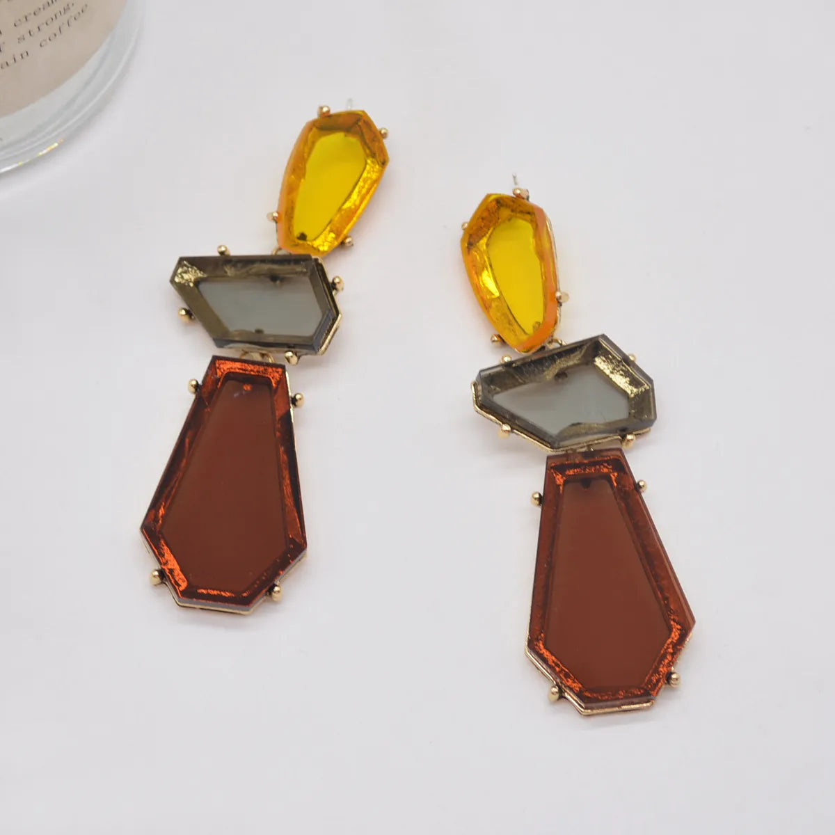 1 Pair Exaggerated Geometric Plating Alloy Resin Drop Earrings