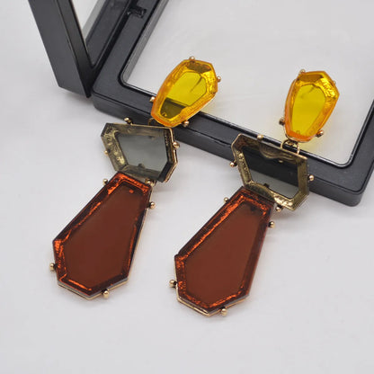 1 Pair Exaggerated Geometric Plating Alloy Resin Drop Earrings