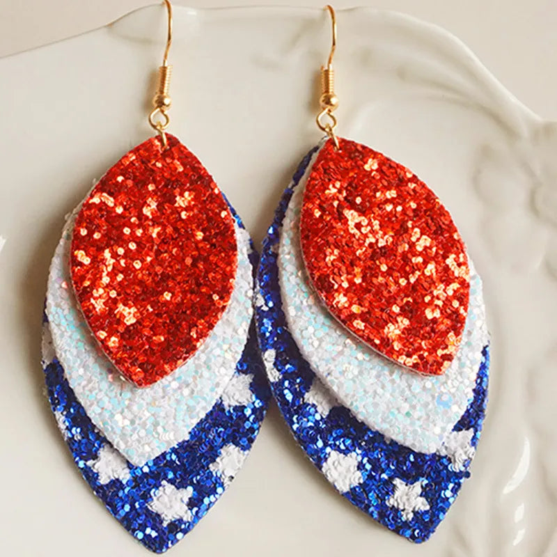 1 Pair Exaggerated Geometric Printing Pu Leather Drop Earrings