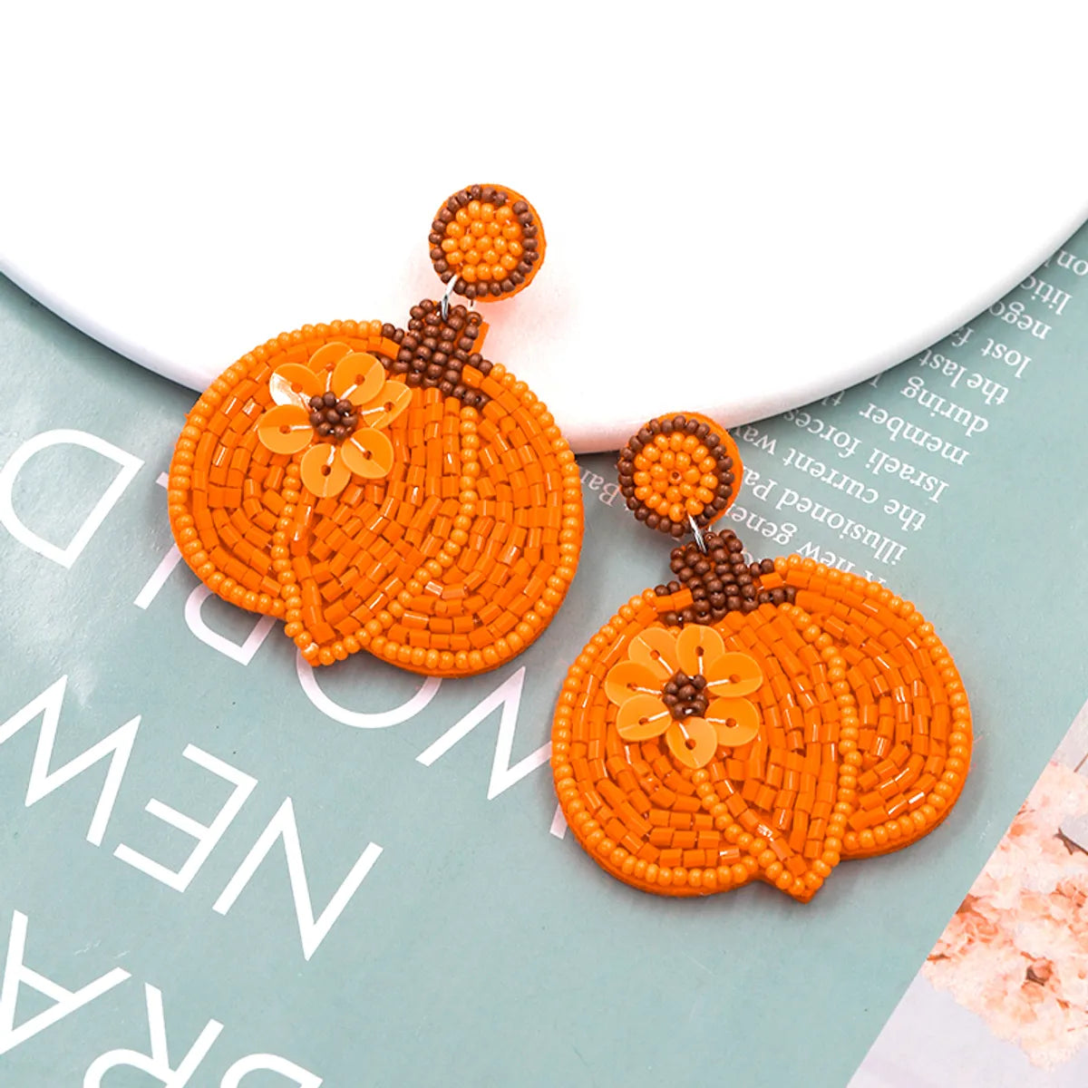 1 Pair Exaggerated Handmade Funny Pumpkin Handmade Synthetic Fibre Seed Bead Drop Earrings